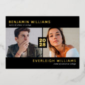 Twee foto's Afstuderen Real Gold Foil uitnodiging (Voorkant)