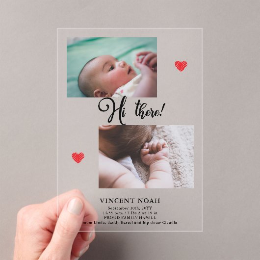 Twee foto's Boy Birth Aankondiging Acryl Kaart Acryl Uitnodigingen (Insitu (Draagbaar))