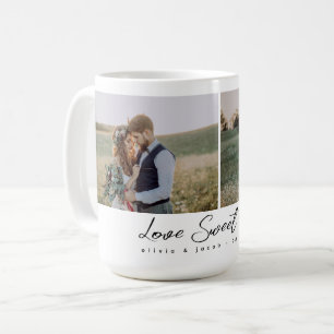 Twee foto's Calligrafie Liefde Zoete Liefde Jongge Koffiemok