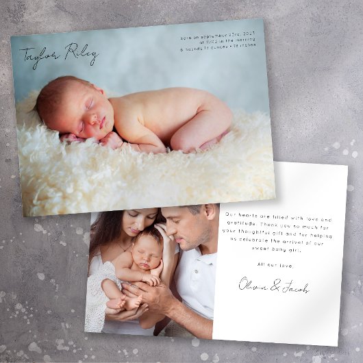 Twee foto's dank je wel baby aankondiging