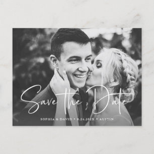 Twee foto's Eenvoudige script save-the-date Aankondigingskaart