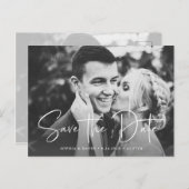 Twee foto's | Eenvoudige script save-the-date Aankondigingskaart (Voorkant / Achterkant)