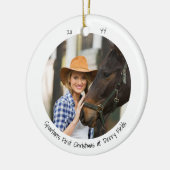 Twee foto's eerste kerstkaartenminimalist keramisch ornament (Links)