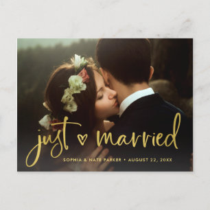 Twee foto's Faux Gold Heart getrouwd Aankondigingskaart