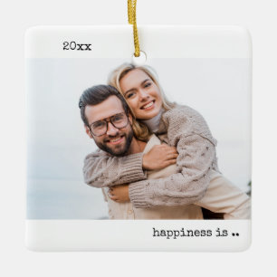 Twee Foto's Geluk is Getrouwd Minimalistisch Keramisch Ornament