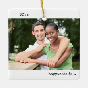 Twee Foto's Geluk is Verliefd Zijn Minimalist Keramisch Ornament