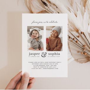 Twee foto's gezamenlijke verjaardagsuitnodiging kaart