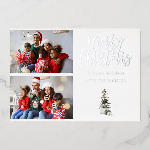 Twee foto's Kerstboom Modern Folie Uitnodiging