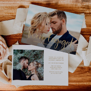 Twee foto's met Faux Gold Script   Engagement Part Kaart