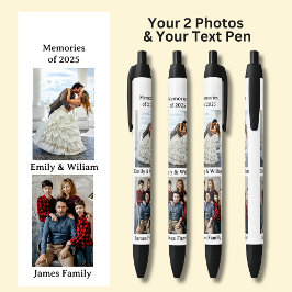 Twee foto's, Naam Datum, jouw tekst op Wit, Zwart Zwarte Inkt Pen