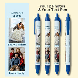 TWEE foto's, Naam Datum, uw Blauwe Tekst, op Blauw Zwarte Inkt Pen