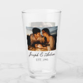 Twee foto's, namen, datum en tekst | 16oz pint gla glas (Voorkant)