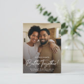 Twee foto's verlovingsaankondiging ansichtkaart uitnodiging briefkaart (Staand voorkant)