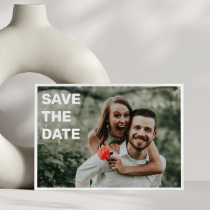 Twee foto's vet witte tekstoverlay eenvoudige trou save the date