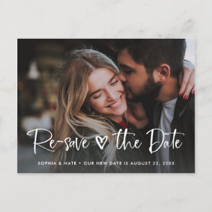 Twee foto's   Witte hart en script Wijzig de datum Aankondigingskaart