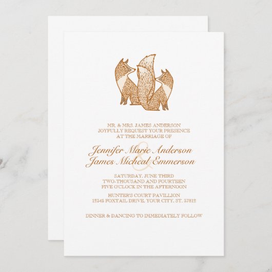 Twee Foxes Wedding Invitations Kaart (Voorkant / Achterkant)