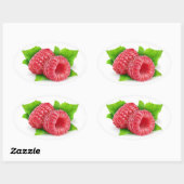 Twee frambozen met bladeren ovale sticker (Vel)