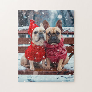 Twee Franse Honden in Winterbreiwerk Legpuzzel
