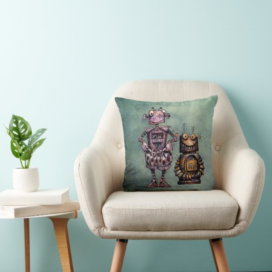 Twee Funny Kind Steampunk Robots! Kussen (Stoel)