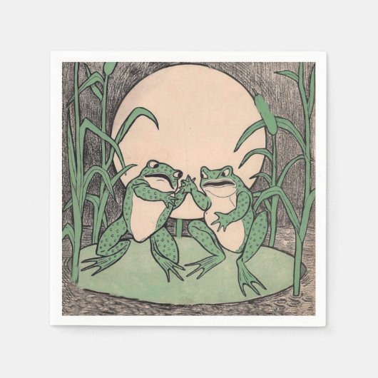 Twee  Funny Love Green Frogs Moon Servetten (Voorkant)