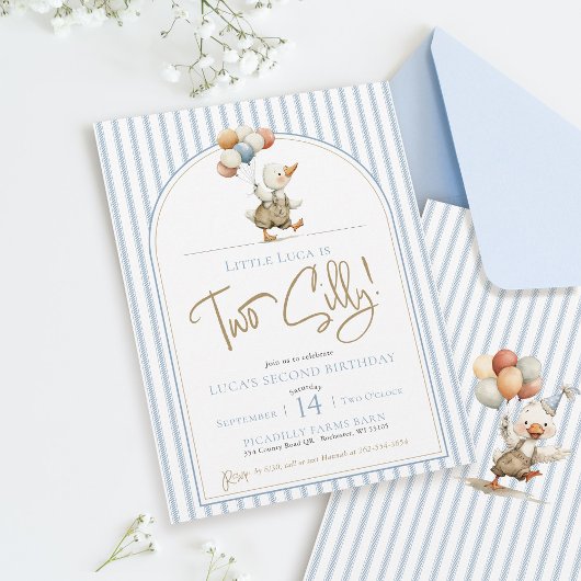 Twee Gekke Gans Schattige Pinstripe Boy 2e verjaar Kaart