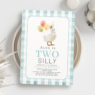 Twee Gekke Goose Blue Gingham Boy 2e verjaardag Kaart