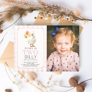 Twee Gekke Goose Pink Gingham Girl 2e verjaardag Kaart
