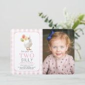 Twee Gekke Goose Pink Gingham Girl 2e verjaardag Kaart (Staand voorkant)