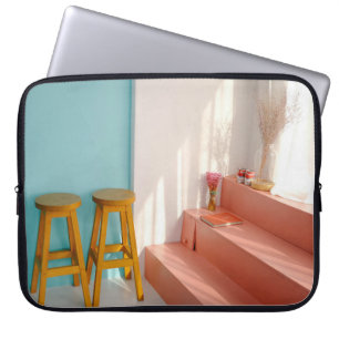 Twee gele houten stooten laptop sleeve