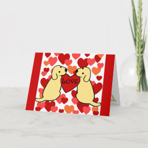 Twee gele labradors met Love Cartoon Feestdagen Kaart