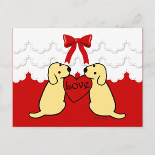 Twee gele Labradors met Love Cartoon Lace Briefkaart