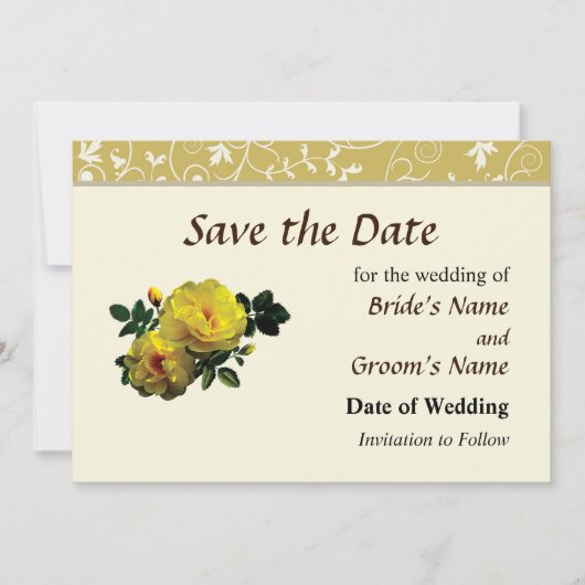 Twee gele rozen op zonneschijn sparen de Datum Save The Date (Voorkant)