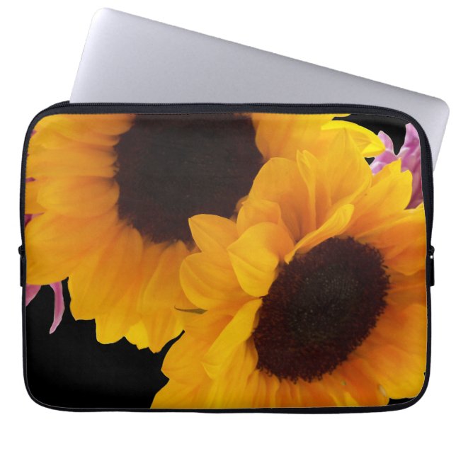 Twee gele zonnebloemen laptop sleeve (Voorkant)