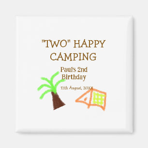 Twee gelukkige camping 2de verjaardag boom kampeer magneet