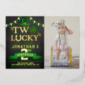 Twee gelukkige St. Patrick's Day 2nd Birthday Real Folie Uitnodiging (Voorkant)