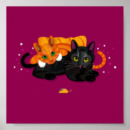 Twee geometrische katten die naast elkaar liggen poster