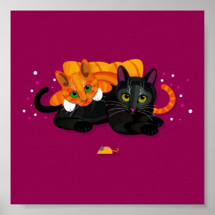 Twee geometrische katten die naast elkaar liggen poster