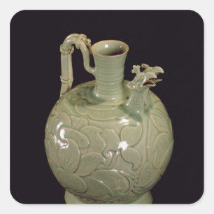 Twee gespoute jug met een bladontwerp vierkante sticker