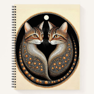 Twee gestileerde katten in symmetrisch ontwerp notitieboek