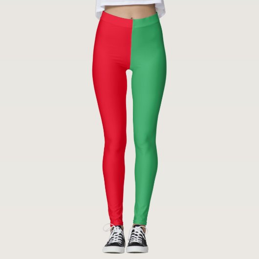 Twee getinte split kleur half rood en half groen leggings (Voorkant)