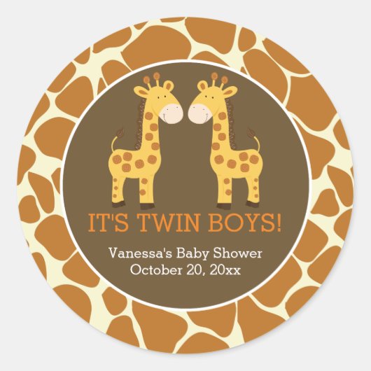 Twee Giraffes met Giraffe Print Favor Sticker (Voorkant)