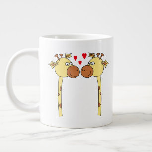 Twee Giraffes met Red Love Hearts. Cartoon Grote Koffiekop