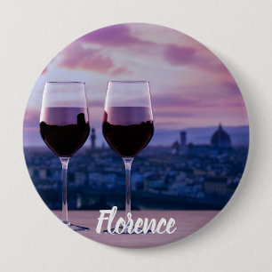 Twee glazen rode wijn op Florence skyline Ronde Button 4,0 Cm