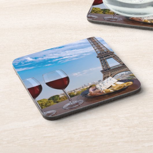 Twee glazen wijn in het café in Parijs Bier Onderzetter (Linkerzijde)