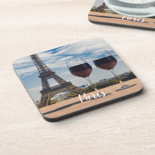 Twee glazen wijn met Eiffeltoren Bier Onderzetter (Linkerzijde)