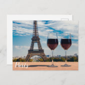 Twee glazen wijn met Eiffeltoren Briefkaart (Voorkant / Achterkant)