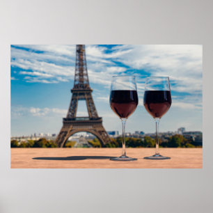 Twee glazen wijn met Eiffeltoren Poster