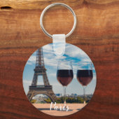 Twee glazen wijn met Eiffeltoren Sleutelhanger (Voorkant)