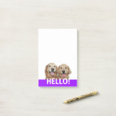 Twee glimlachende gouden honden Hallo Post-it® Notes (Op bureau)