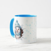 Twee gluren sneeuwmannen in blauw kerst koffie Mok (Voorkant links)